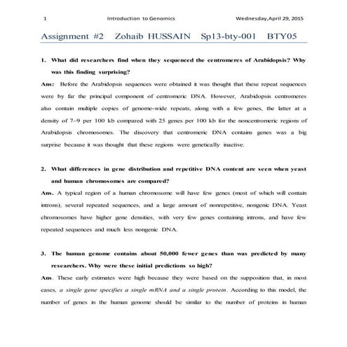 Nuclear Genomes(Short Answers and questions)