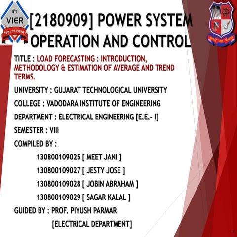POWER SYSTEM OPERATION AND CONTROL. load forecasting -  introduction, methodo...