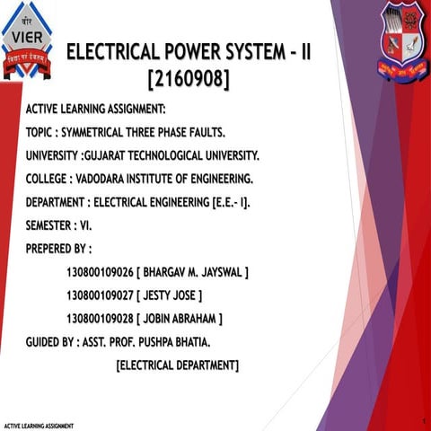 ELECTRICAL POWER SYSTEM - II. symmetrical three phase faults. PREPARED BY : J...