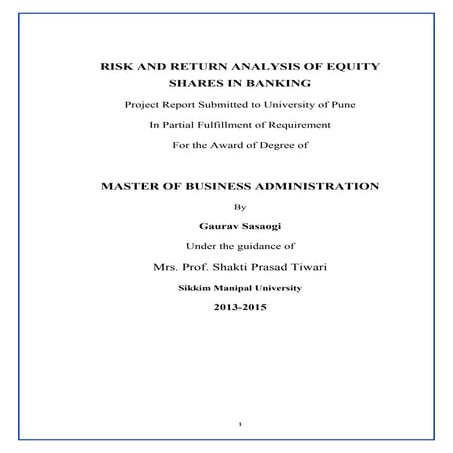 RISK AND RETURN ANALYSIS OF EQUITY  SHARES IN BANKING 