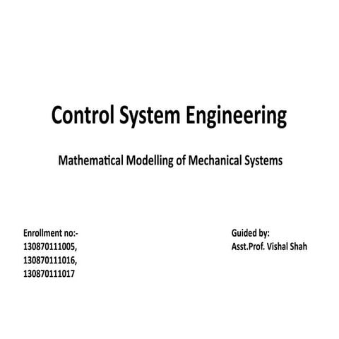 Mathematical MODELLING OF CONTROL SYSTEM