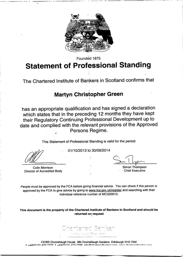 Statement of Professional Standing