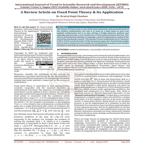 A Review Article on Fixed Point Theory and Its Application