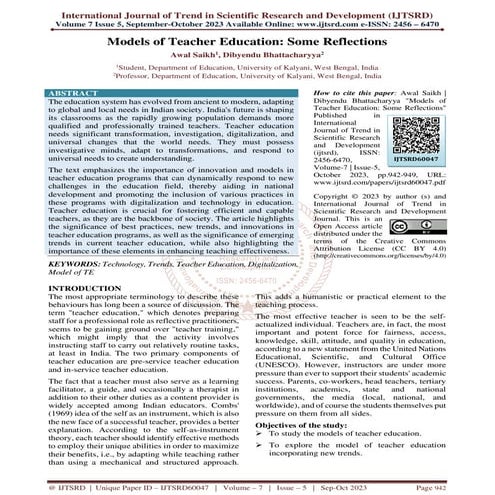 Models of Teacher Education Some Reflections