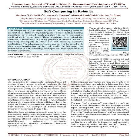 Soft Computing in Robotics