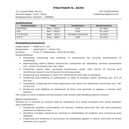 CA Pratham Jain - CV