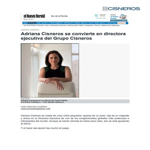 Adriana Cisneros se convierte en Directora Ejecutiva de la Organización Cisne...