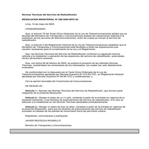 Normas Técnicas del Servicio de Radiodifusión en Perú