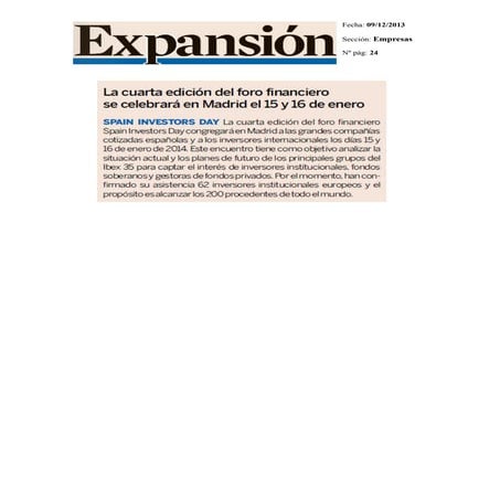 La cuarta edición del foro financiero se celebrará en Madrid el 15 y 16 de enero