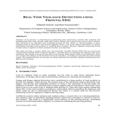 REAL TIME VIGILANCE DETECTION USING FRONTAL EEG