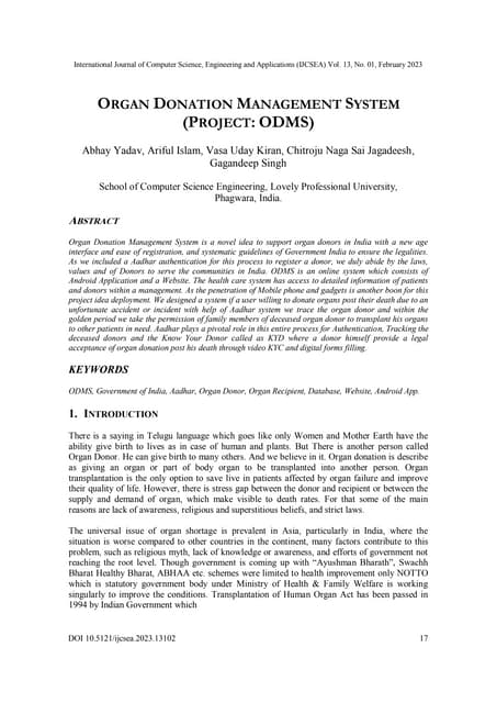 ORGAN DONATION MANAGEMENT SYSTEM (PROJECT: ODMS)