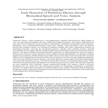 Early Detection of Parkinson Disease through Biomedical Speech and Voice Anal...
