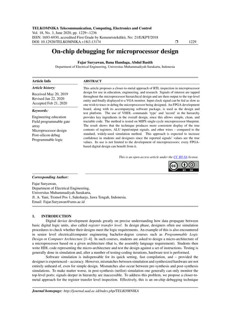 On-chip debugging for microprocessor design