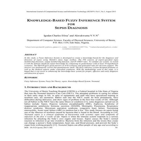 KNOWLEDGE-BASED FUZZY INFERENCE SYSTEM FOR SEPSIS DIAGNOSIS
