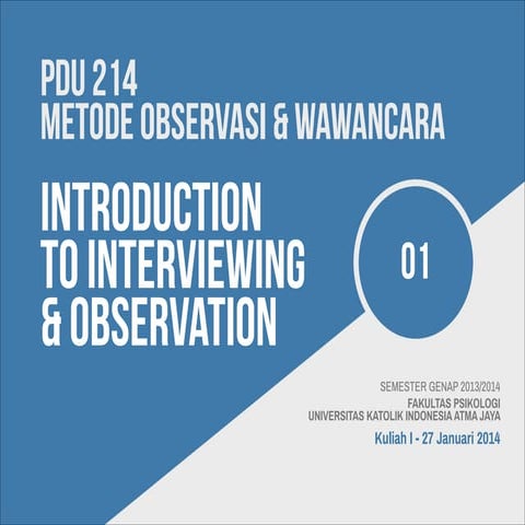 PDU 214 Methods of Observation & Interviewing: Introduction to Interviewing &...