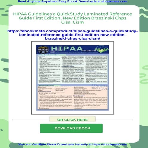 HIPAA Guidelines a QuickStudy Laminated Reference Guide First Edition, New Ed...
