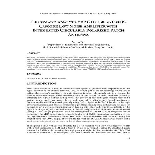 DESIGN AND ANALYSIS OF 2 GHz 130nm CMOS CASCODE LOW NOISE AMPLIFIER WITH INTE...