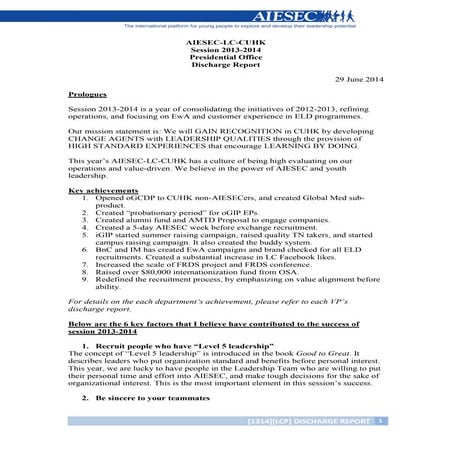 [AIESEC-in-CUHK][1314][LC] LCP Discharge Report