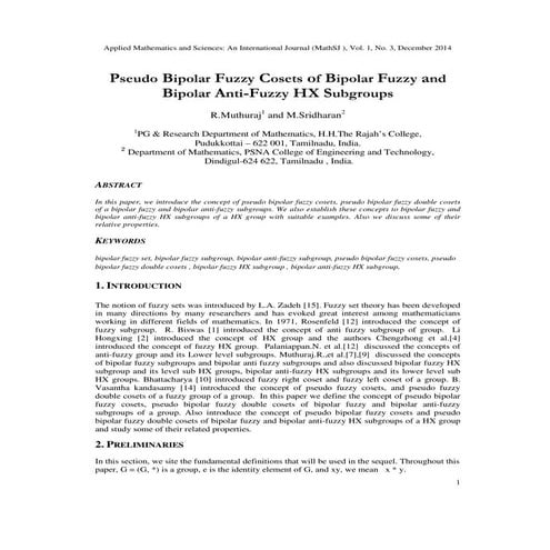 Applied Mathematics and Sciences: An International Journal (MathSJ)