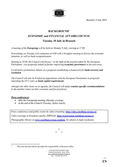 Ecofin 9 y 10 de julio