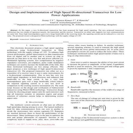 Design and Implementation of High Speed Bi-directional Transceiver for Low Po...