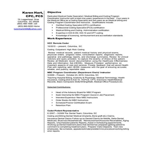 Karen Hart resume 2016