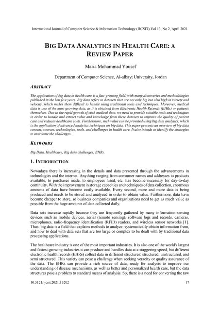 Big Data Analytics in Health Care: A Review Paper