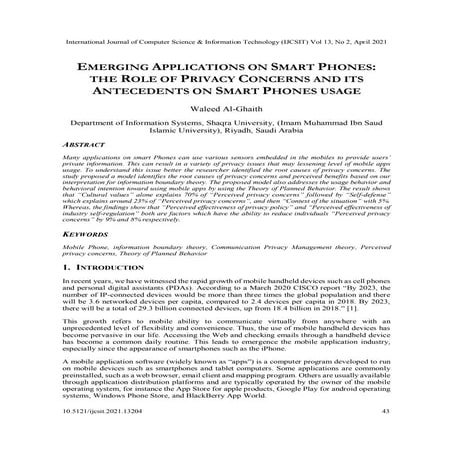Emerging Applications on Smart Phones: The Role of Privacy Concerns and its A...