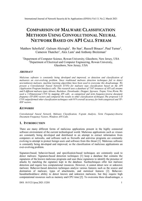 COMPARISON OF MALWARE CLASSIFICATION METHODS USING CONVOLUTIONAL NEURAL NETWO...