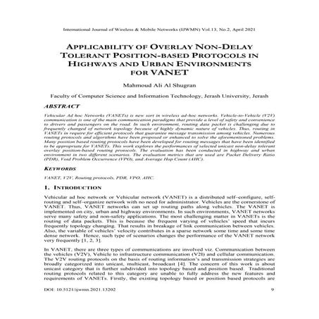 APPLICABILITY OF OVERLAY NON-DELAY TOLERANT POSITION-BASED PROTOCOLS IN HIGHW...