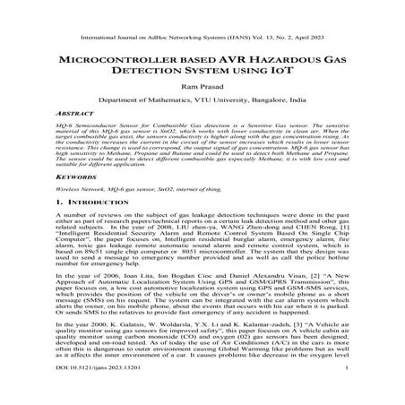Microcontroller based AVR Hazardous Gas Detection System using IoT | PDF