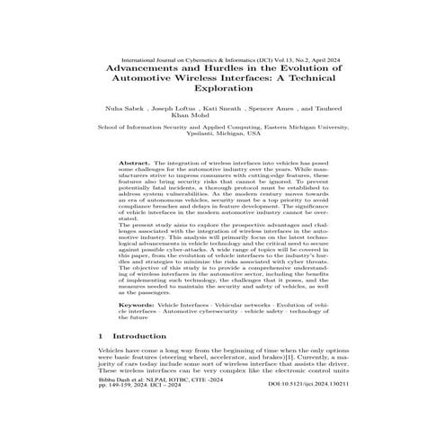 Advancements and Hurdles in the Evolution of Automotive Wireless Interfaces: ...