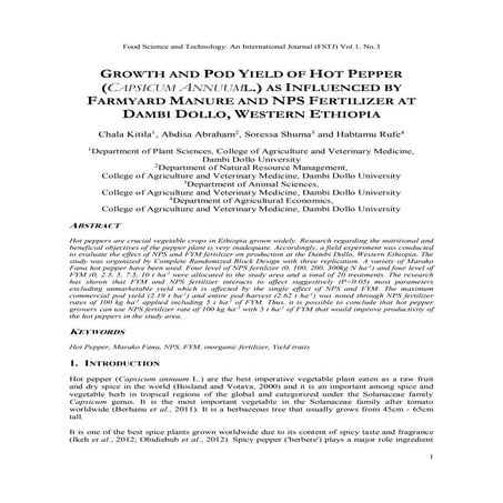 GROWTH AND POD YIELD OF HOT PEPPER (CAPSICUM ANNUUML.) AS INFLUENCED BY FARMYARD MANURE AND NPS FERTILIZER AT DAMBI DOLLO, WESTERN ETHIOPIA