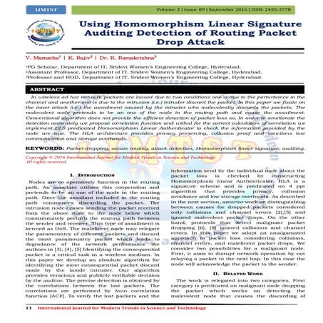 Using Homomorphism Linear Signature Auditing Detection of Routing Packet Drop...