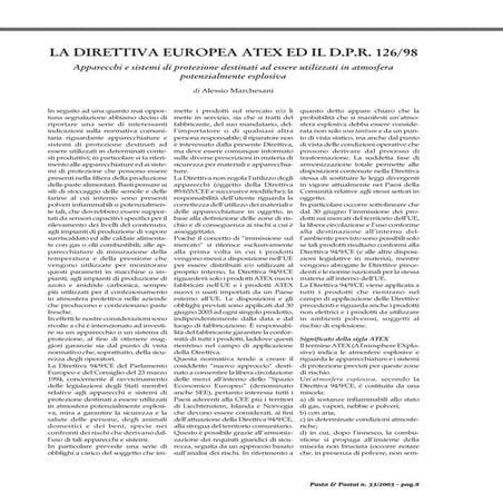 LA DIRETTIVA EUROPEA ATEX ED IL D.P.R. 126/98