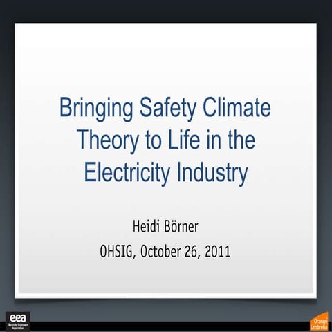 Bringing Safety Climate Theory to Life in the Electrical Industry