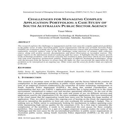 CHALLENGES FOR MANAGING COMPLEX APPLICATION PORTFOLIOS: A CASE STUDY OF SOUTH...