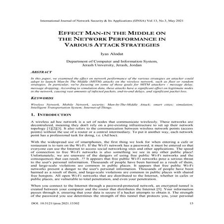 EFFECT MAN-IN THE MIDDLE ON THE NETWORK PERFORMANCE IN VARIOUS ATTACK STRATEGIES