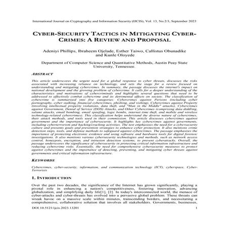 CYBER-SECURITY TACTICS IN MITIGATING CYBER-CRIMES: A REVIEW AND ...