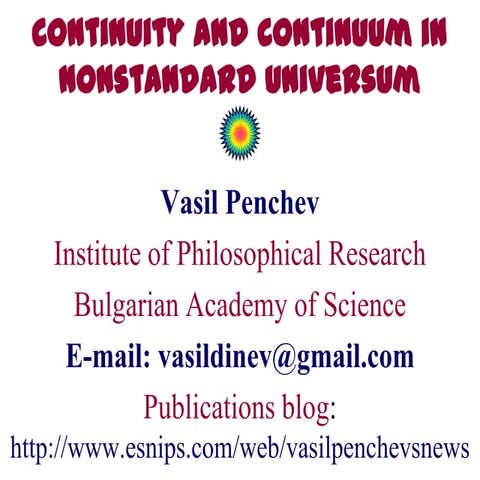 Vasil Penchev. Continuity and Continuum in Nonstandard Universum