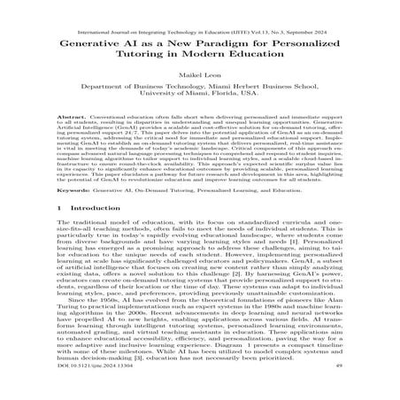Generative AI as a New Paradigm for Personalized Tutoring in Modern ...