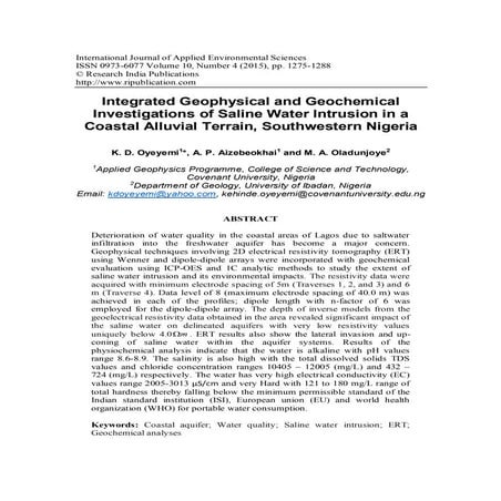 Integrated Geophysical and Geochemical Investigations of Saline Water Intrusi...