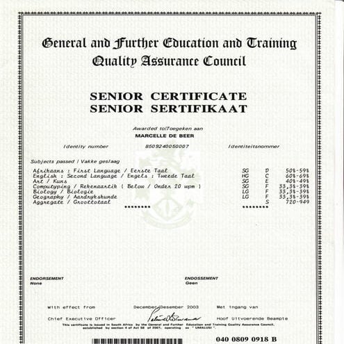 031201 Senior Certificate (School)