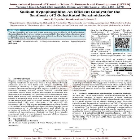 Sodium Hypophosphite An Efficient Catalyst for the Synthesis of 2 Substituted...