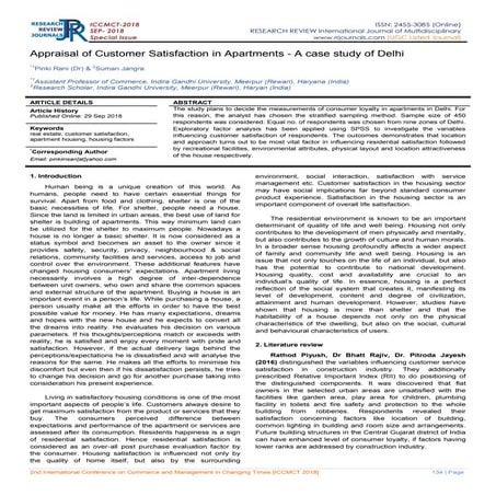 Appraisal of Customer Satisfaction in Apartments - A case study of ...