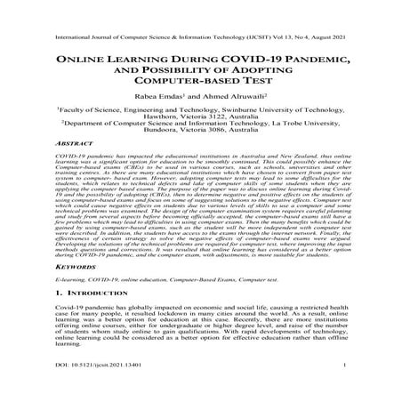 Online Learning During Covid-19 Pandemic, and Possibility of Adopting Compute...