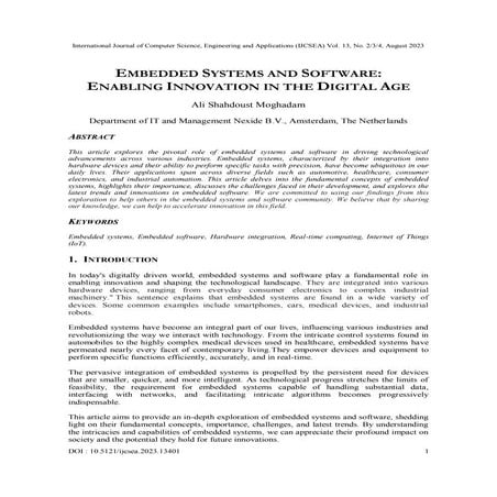 EMBEDDED SYSTEMS AND SOFTWARE: ENABLING INNOVATION IN THE DIGITAL AGE