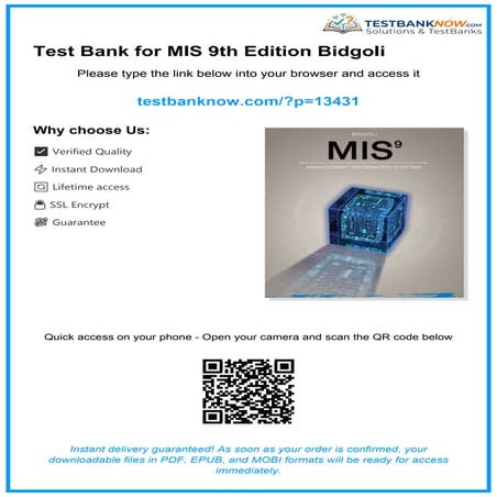 Comprehensive Test Bank for MIS 9th Edition by Hossein Bidgoli | PDF