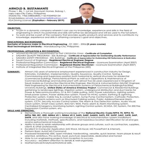 ARNOLD BUSTAMANTE - RESUME