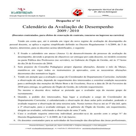 Calendário da Avaliação de Desempenho - 0910